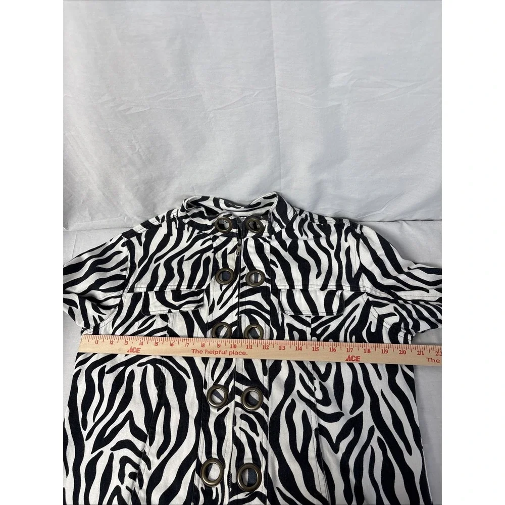 New Directions Zebra Print Canvas Studded Jacket Women Medium Black White Zip